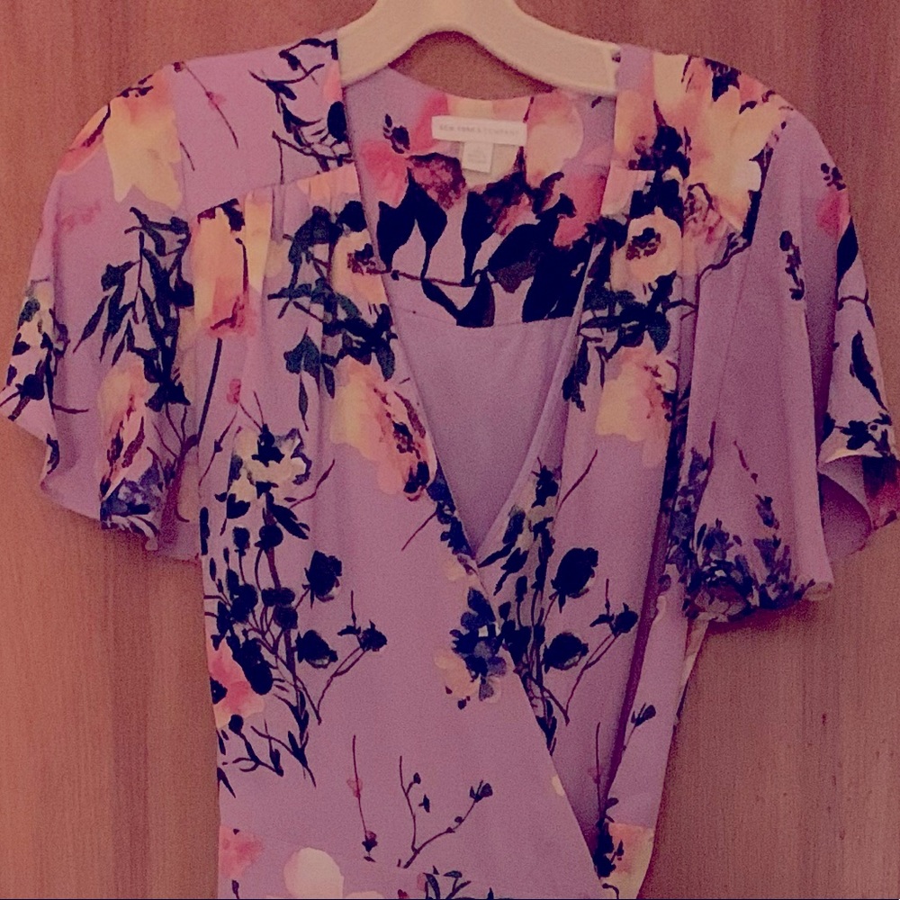 New York & Company size S Tall lavender flowing floral maxi wrap dress